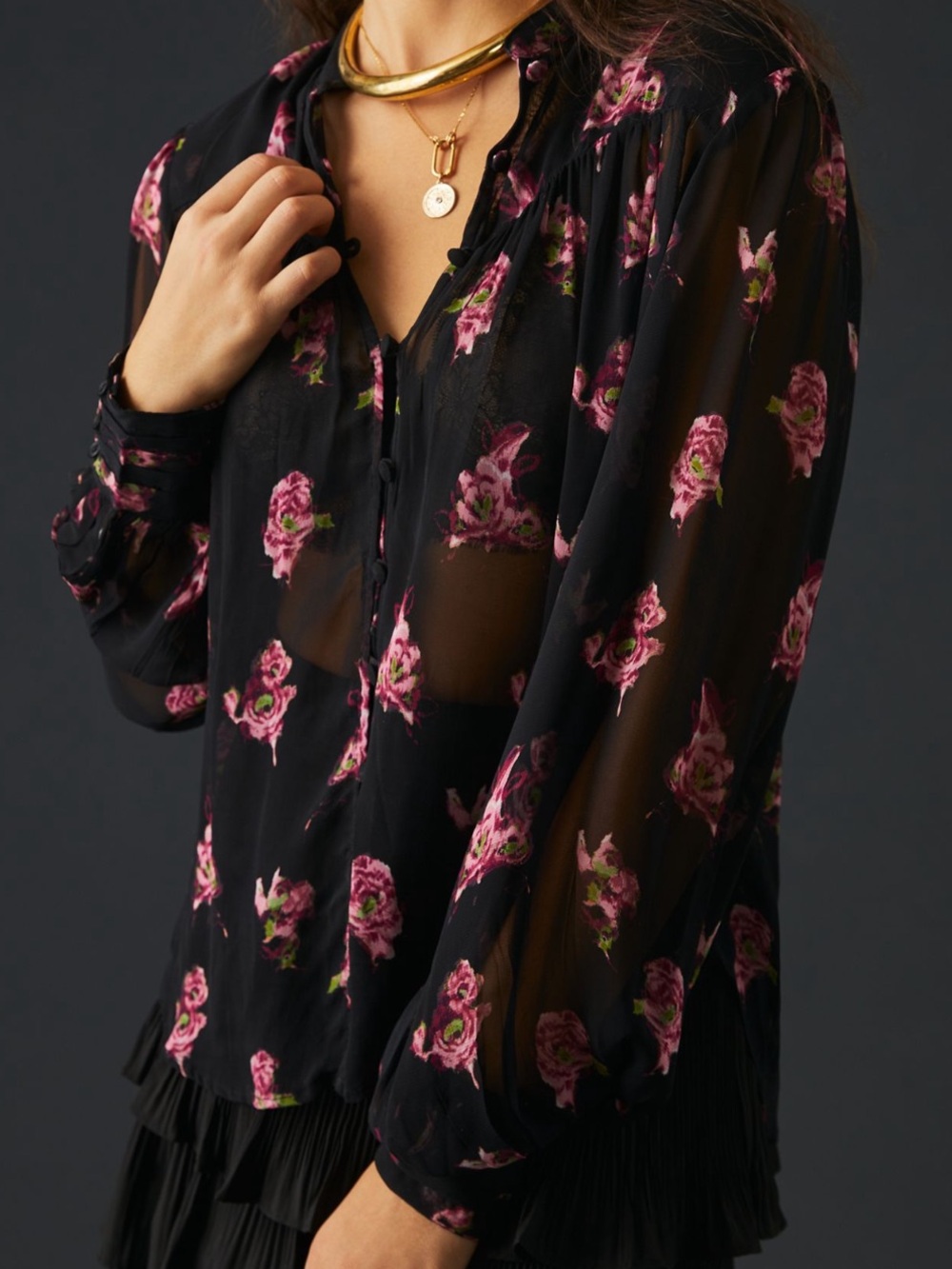 By Anthropologie Sheer Rose Blouse NWOT